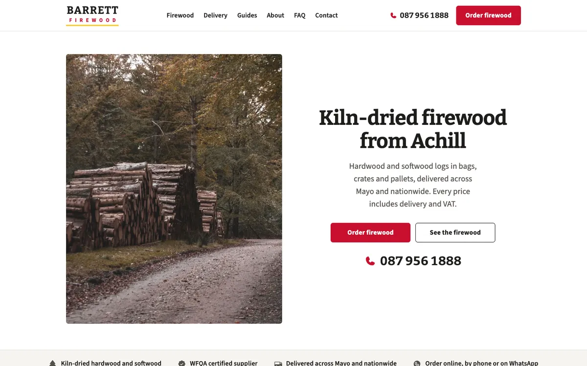 The Barrett Firewood website as it looks live