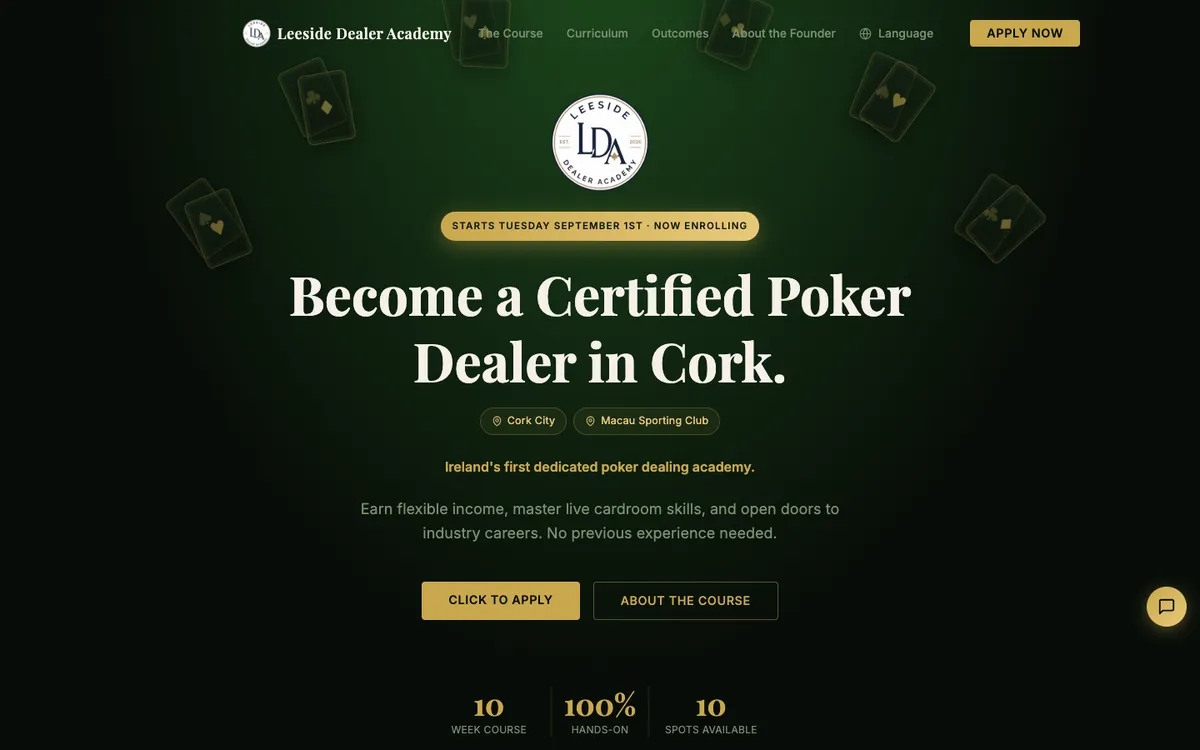 The Leeside Dealer Academy website as it looks live