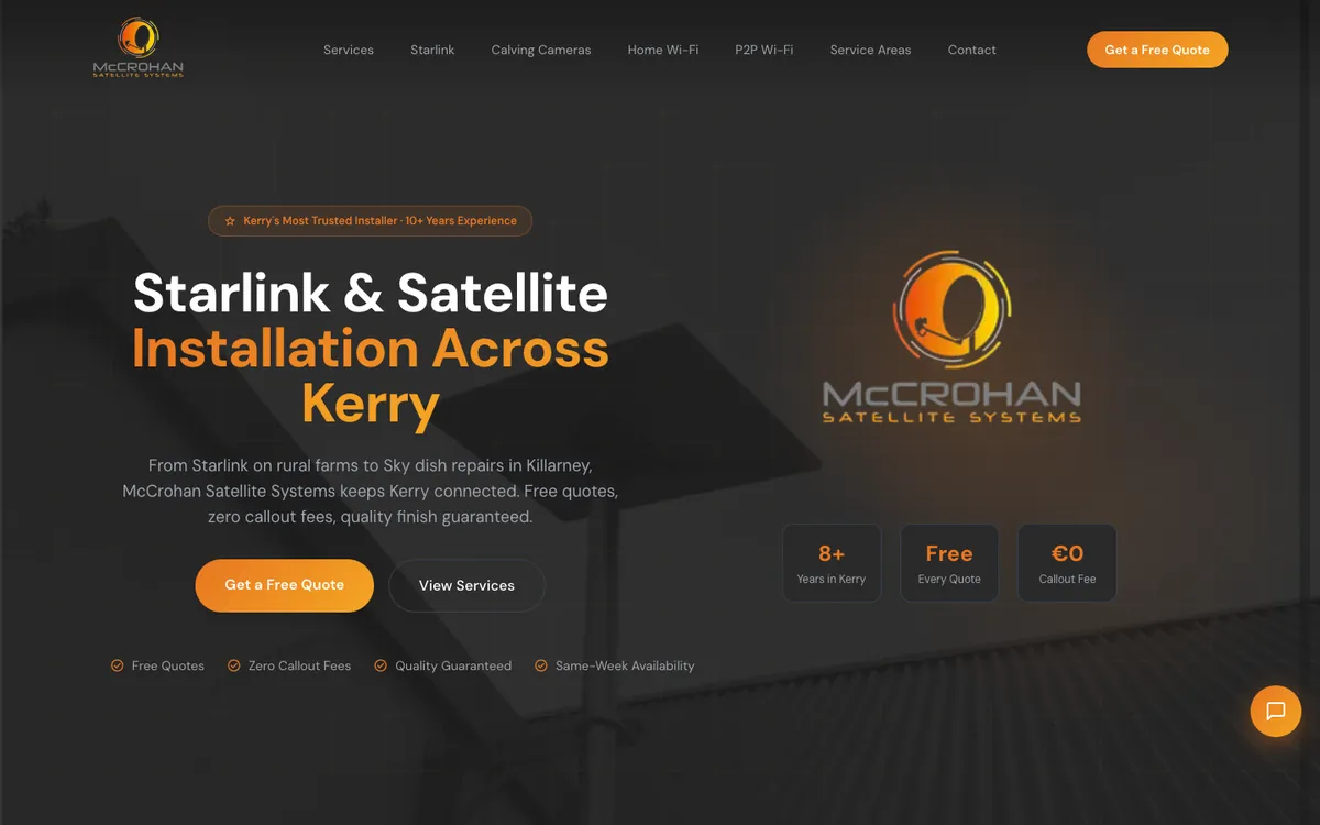 The McCrohan Satellite Systems website as it looks live