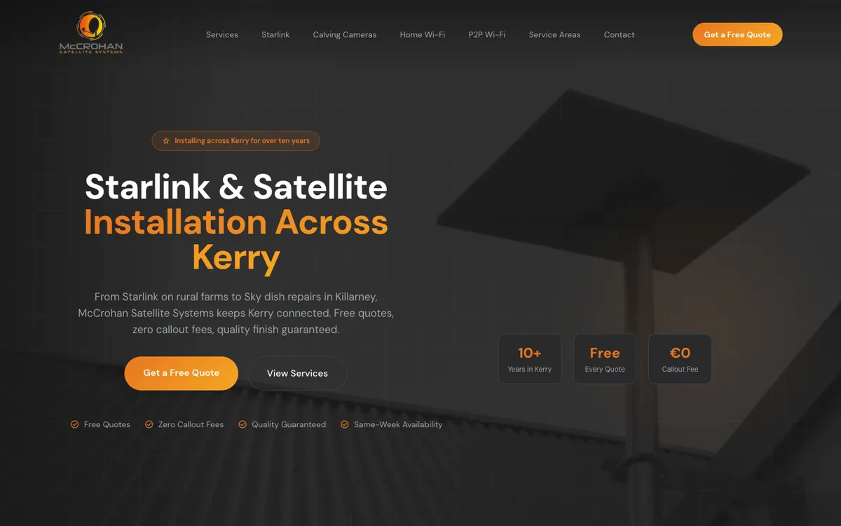 The McCrohan Satellite Systems website as it looks live