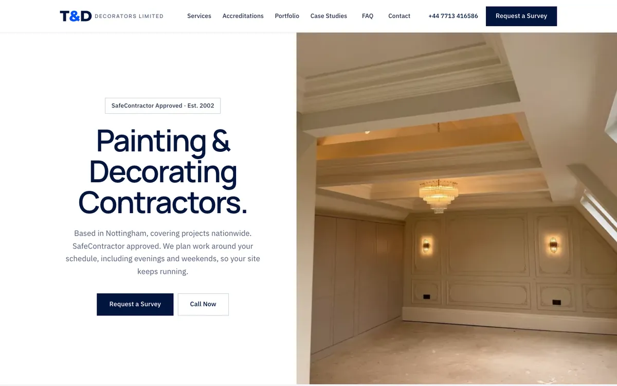 The T & D Decorators Limited website as it looks live