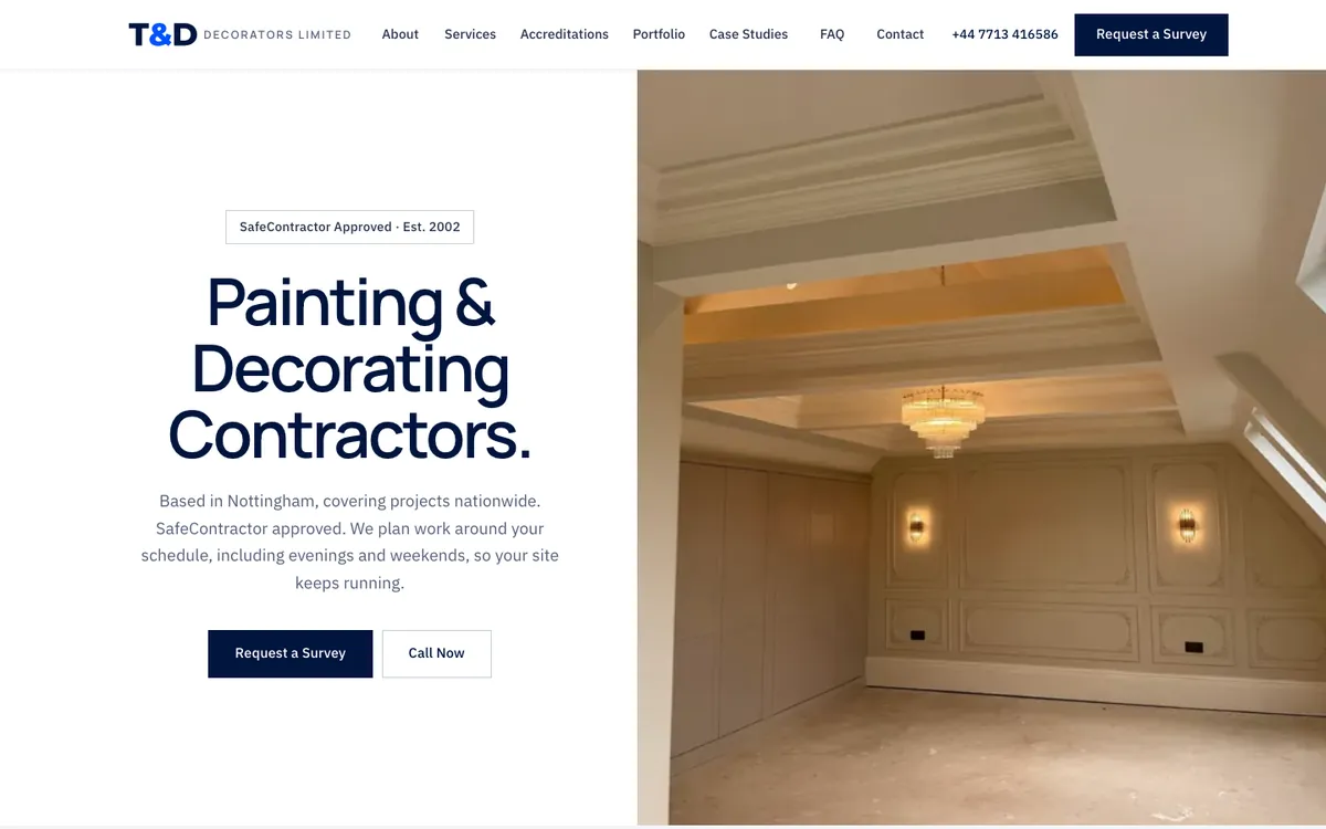 The T & D Decorators Limited website as it looks live